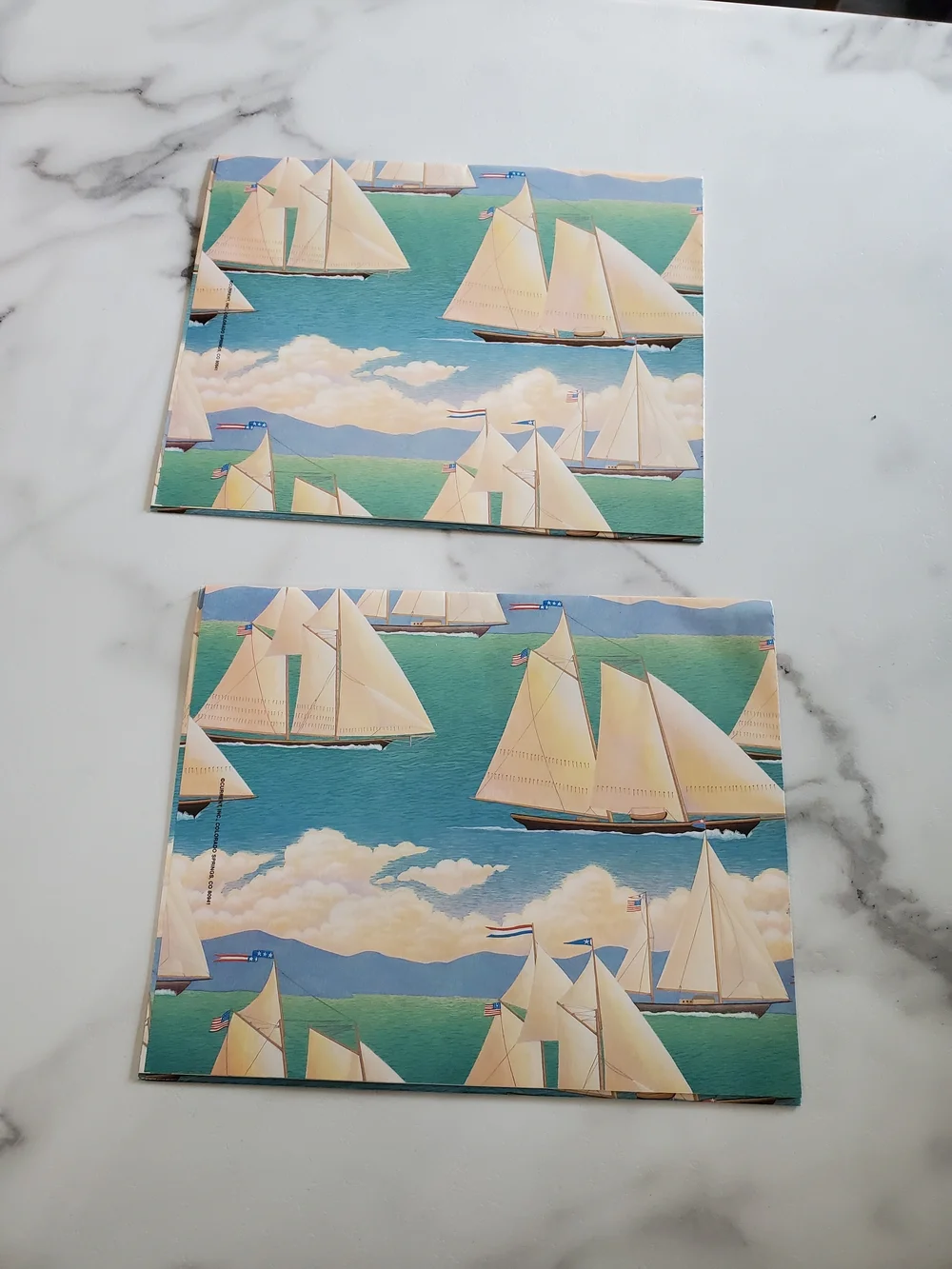 2 Sheets Vintage Nautical Sailboat Wrapping Paper